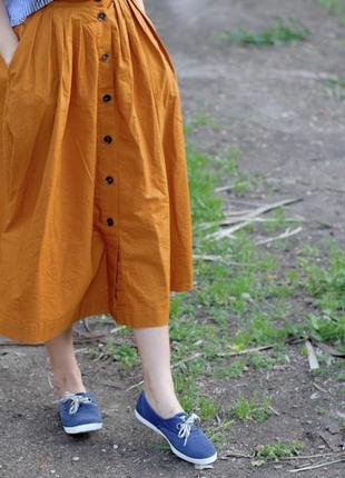 Трендовая хлопковая юбка миди с пуговицами спереди с карманами h&m2 фото