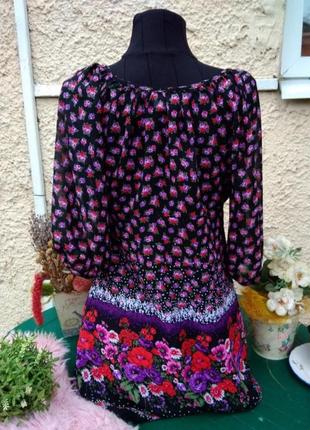 Блуза в цветах туника маки нарядная легкая летняя женственная2 фото