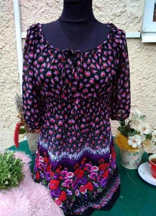 Блуза в цветах туника маки нарядная легкая летняя женственная