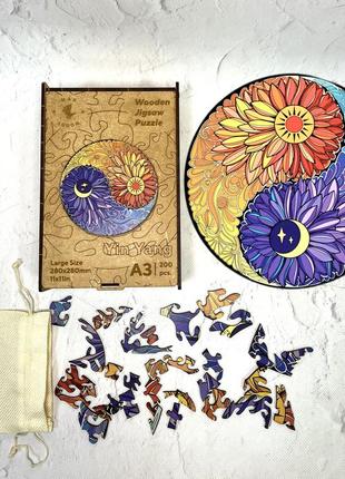 Деревянный фигурный пазл max woody "инь янь" a3 200 деталей