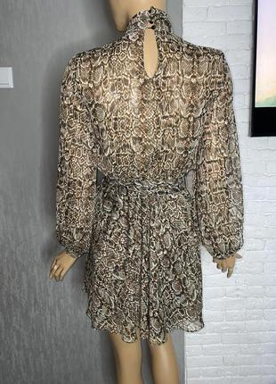 Напівпрозора коротка сукня з об’ємними рукавами плаття у зміїний принт zara, xs2 фото