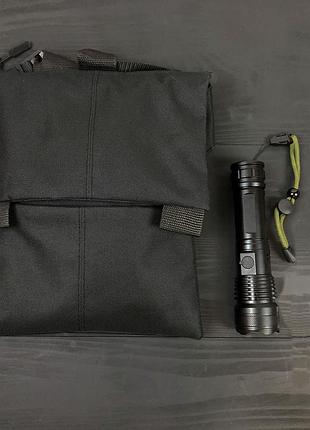 Сумка месенджер чоловіча + тактичний ліхтар police bl-x71-p50, сумка з кобурою через плече, чорна