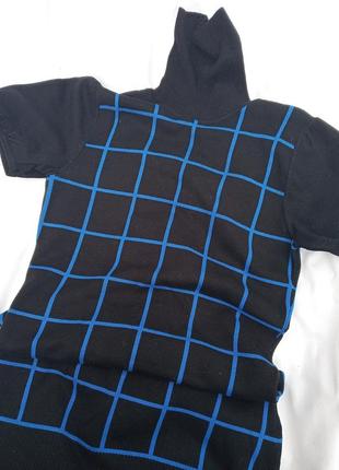 Платье франция короткий рукав мини в клетку синее чёрное водолазка4 фото