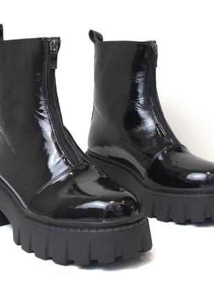 Лаковые ботинки кожаные без шнурков на молнии женская обувь больших размеров 42 43 cosmo shoes mono sip bs1 фото