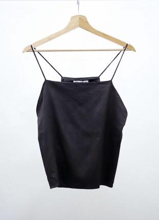 Zara майка топ черный атласный маечке в бельевом стиле шелковая