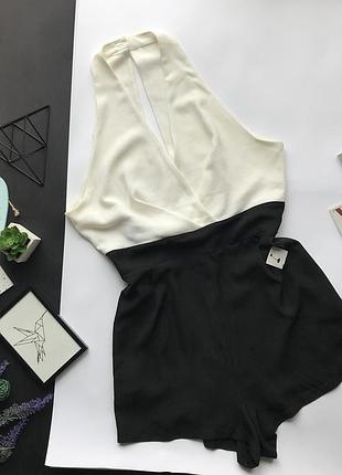 Чёрно белый ромпер / чёрно белый комбез / комбинезон шортами в деловом стиле