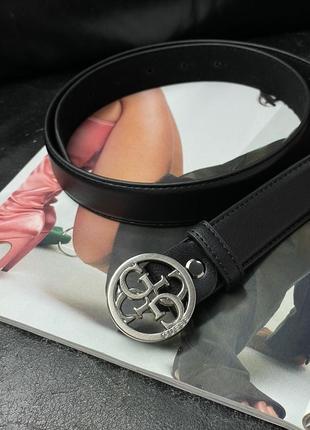 Ремінець шкіряний guess leather belt black/silver