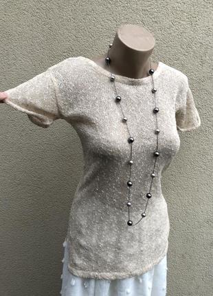 Вязанная,трикотаж люрекс,футболка(блузка,кофточка открытой спиной,золотой люрекс