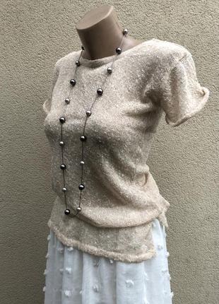 Вязанная,трикотаж люрекс,футболка(блузка,кофточка открытой спиной,золотой люрекс