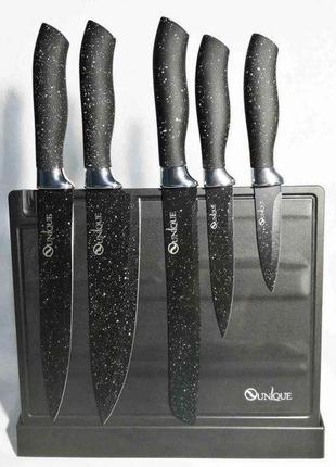 Набор кухонных ножей из нержавеющей стали с магнитной подставкой unique un-1841-ks 6 предметов + точилка5 фото
