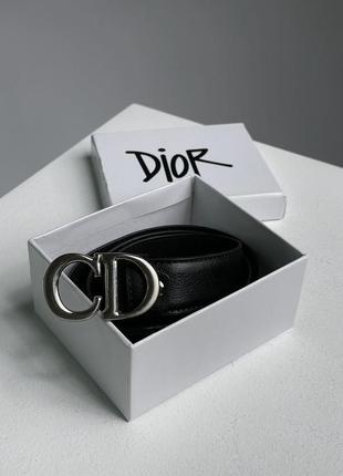 Ремешок кожаный christian dior leather belt black/silver