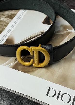 Ремешок кожаный christian dior leather belt black/gold4 фото