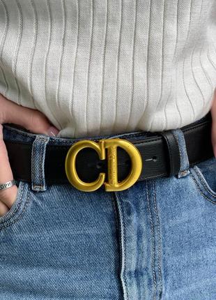 Ремешок кожаный christian dior leather belt black/gold2 фото
