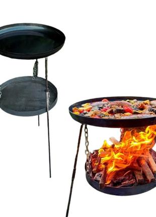 Сковорода из диска бороны 50 см. с подвесом для огня, сковорода походная, сковорода для костра