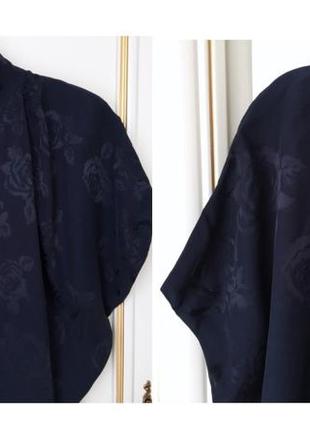 Zara синя жакардова блуза з пишними рукавами s/m малюнок троянди7 фото
