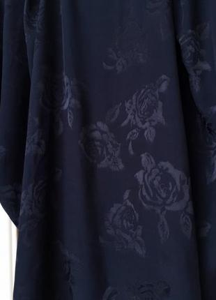 Zara синя жакардова блуза з пишними рукавами s/m малюнок троянди8 фото