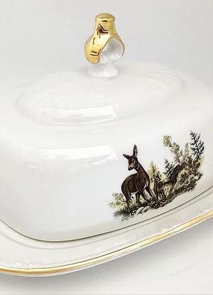 Маслянка порцелянова gloria fine porcelain bavaria handwork bayreuth made in germany полювання, h-9см, l-21см (538-0011)
