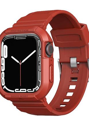 Чехол ремешок для apple watch 8/7/6/5/4/3/2/1(42/44/45 мм) червоний із вставками карбон