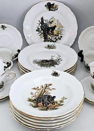 Сервиз обеденный gloria fine porcelain bavaria handwork bayreuth made in germany охота 24 предмета