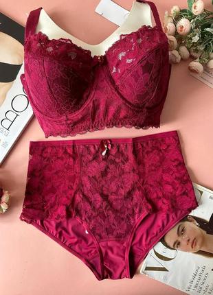 Бордовый комплект женского белья на 5 размер груди