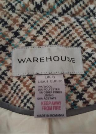 Warehouse. теплое шерстяное/wool пальто тренч в клетку двубортное теплое в винтажном стиле средней длины2 фото
