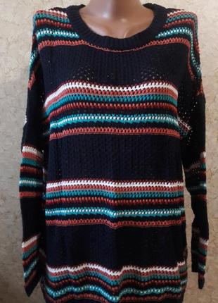 Стильний ажурний пуловер в різнокольорові смужки