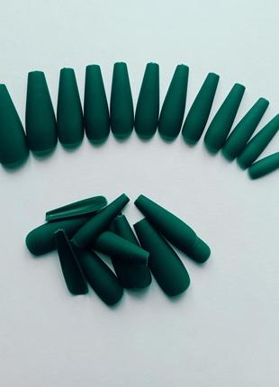 Накладные ногти 24 шт и скотч 30 шт (зеленые) матовые
