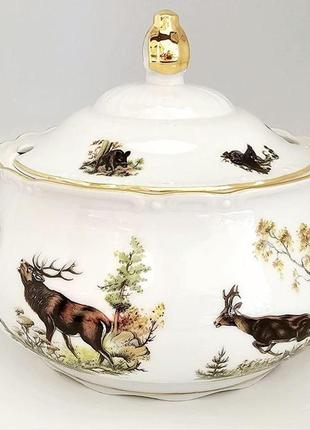 Супница gloria fine porcelain bavaria handwork bayreuth made in germany охота h-18,5 см , 2650мл