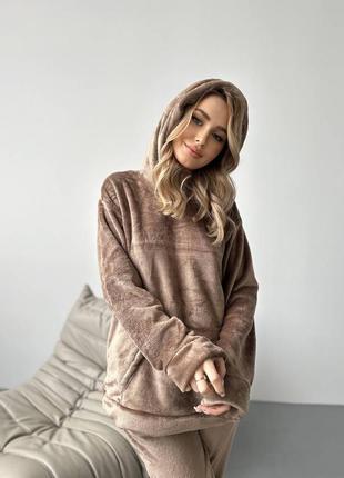 Женская теплая зимняя махровая пижама, домашний пижамный костюм, махра4 фото