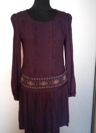 Платье туника c вышивкой, темно фиолетовое2 фото