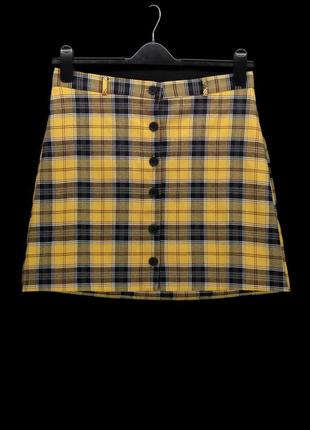 Брендовая юбка мини "new look" желтая в клетку на пуговицах. размер uk12/eur40.9 фото