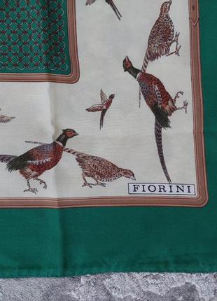 Винтажный платок зелено- бежевый в принт фазаны 🦆fiorini (76 см на 78 см)3 фото