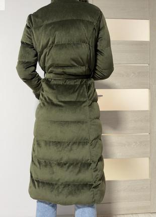 Пальто пуховик зимнее куртка женское кролик натуральний мех велюр зелений смарагд9 фото