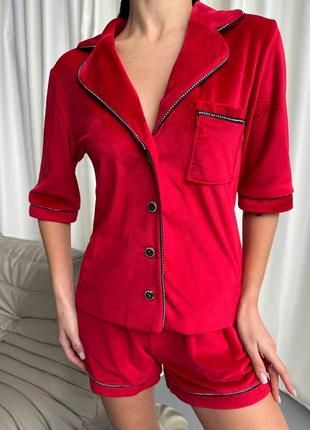 Пижама домашний комплект велюр велюр велюровая стразы костюм шорты облегающий по фигуре майка ночная блуза рубашка6 фото