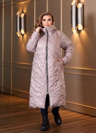 Длинное зимнее пальто с капюшоном, 50-64 размеров. 014535