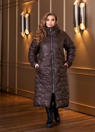 Длинное зимнее пальто с капюшоном, 50-64 размеров. 0145351 фото