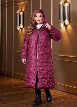 Длинное зимнее пальто с капюшоном, 50-64 размеров. 0145355 фото