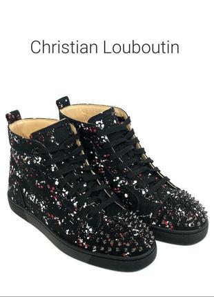 Кросівки хайтопи christian louboutin black lou spikes high top оригінал