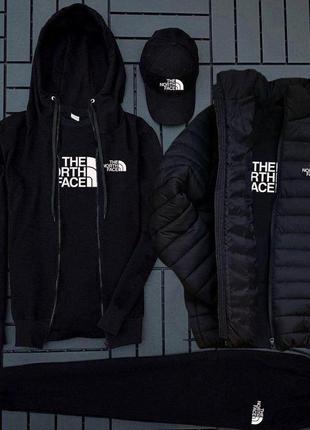 Зимовий спортивний костюм the north face 5в1: куртка + кофта + штани + футболка + кепка