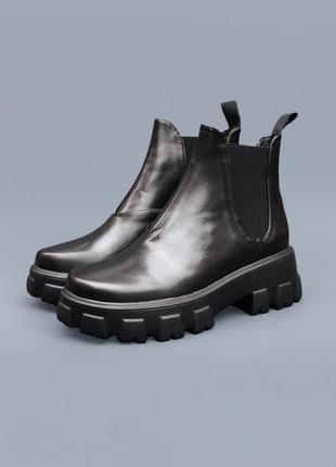 Женские ботинки чёрные prada chelsea black1 фото