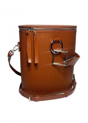 Сумка боченок женская средняя натуральная кожа, гончарная глина плетенка 336