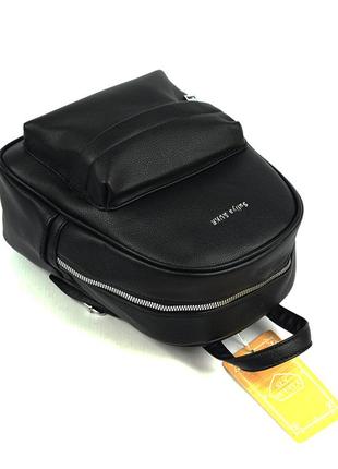 Черный маленький женский рюкзак на молнии, молодежный практичный мини рюкзак из искусственной кожи7 фото