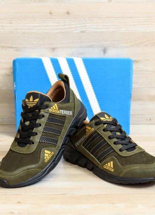 Мужские кожаные кроссовки adidas terrex green