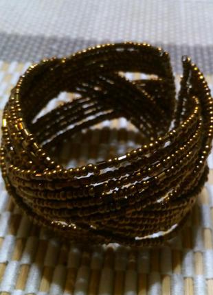 Оригинальный браслет из множества золотистых бусин (индия)5 фото