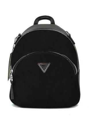 Замшевый женский черный молодежный рюкзак на молнии, модный рюкзак портфель из натуральной замши1 фото