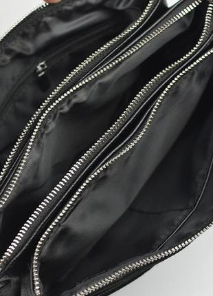 Замшева жіноча чорна сумка клатч на три відділення, сумка крос боді з натуральної замші8 фото