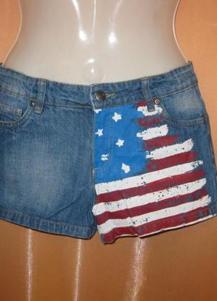 Короткі сексі шорти джинсові тягнуться принт американський прапор маленький розмір xs xxs км1916