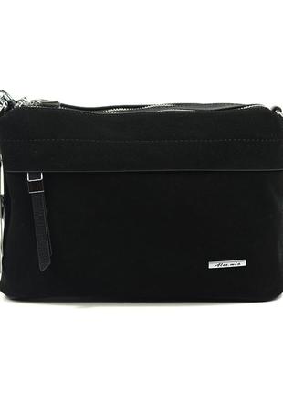 Жіноча сумочка з натуральної замші, маленька чорна молодіжна замшева сумка клатч на плече2 фото