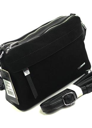 Женская сумочка из натуральной замши, маленькая черная молодежная замшевая сумка клатч на плечо4 фото