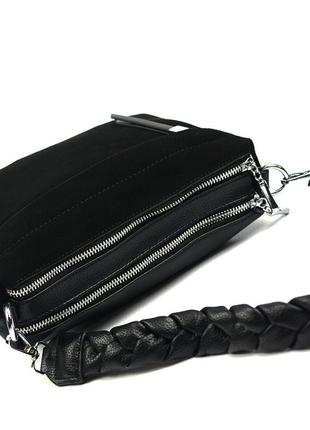 Жіноча сумочка з натуральної замші, маленька чорна молодіжна замшева сумка клатч на плече7 фото